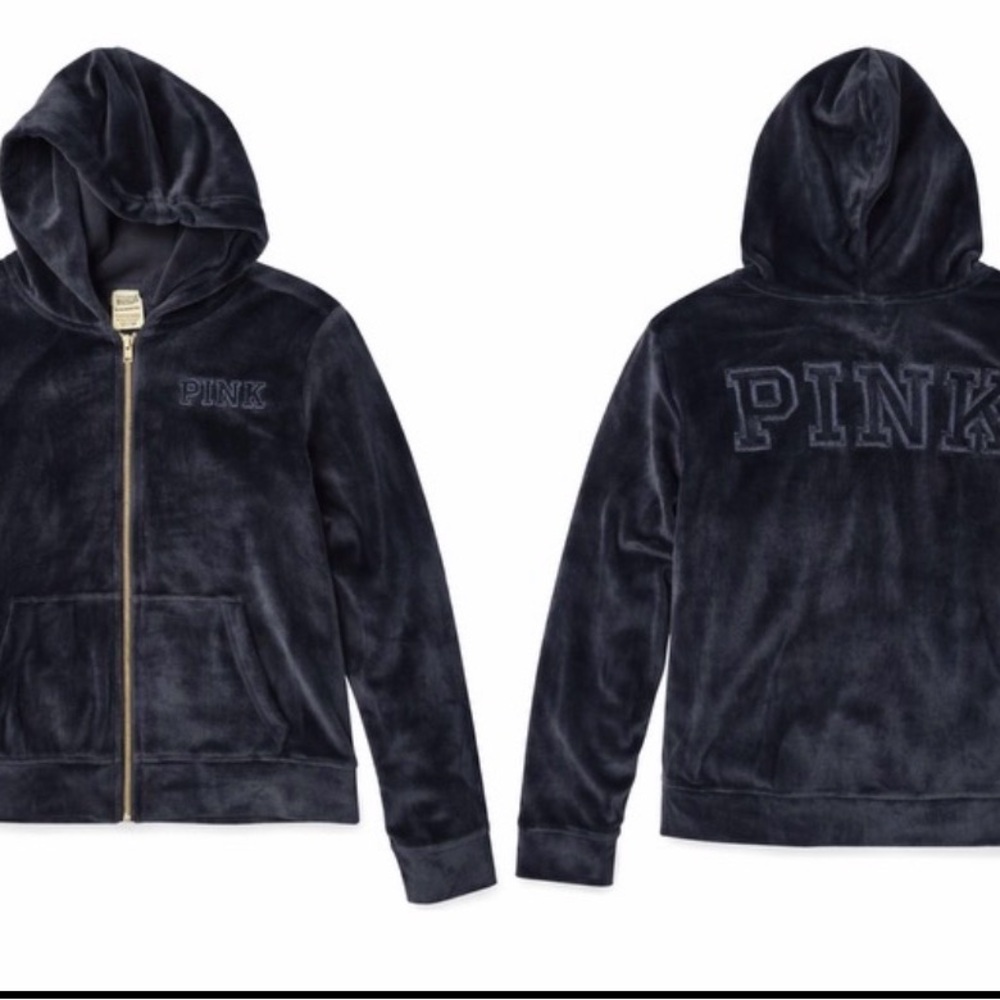 PINK Victoria's Secret‎ Plush Navy Zip-Up Hoodie